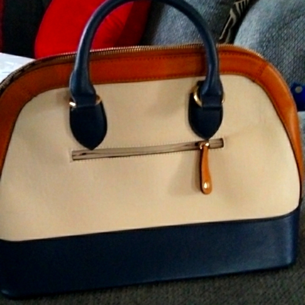 Blue white and Tan hangbag